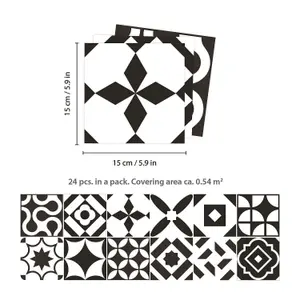 24 Pieces 15x15cm Ross Black and White Tile Stickers