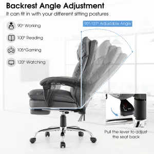 Costway Office Desk Chair Ergonomic Padded Reclining Chair W/Retractable Footrest