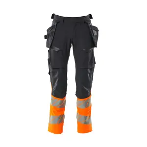 Mascot Accelerate Safe Trousers with Holster Pockets - Dark Navy/Hi-Vis Orange   (35.5) (Leg Length - Short)