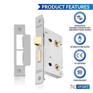 XFORT Satin Chrome Bathroom Lock 75mm