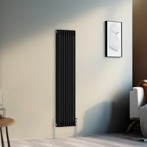 Right Radiators 1500x382 mm Vertical Traditional 3 Column Cast Iron Style Radiator Black