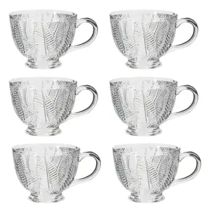 Set of 6 Vintage Style Embossed Botanical Design Coffee Mug Clear Tea Cups