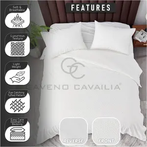 Super Soft Diamond Super King Duvet Set With Pillowcases, Warm & Cosy Geometric Comforter Cover,Reversible Duvet Cover Set White