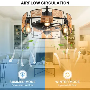 49cm Black Farmhouse Caged Chandelier Ceiling Fan with Light Kit and Remote