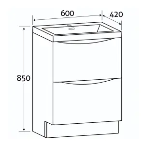 Eden 600mm Floorstanding Vanity Unit in Gloss White & Link Resin Basin