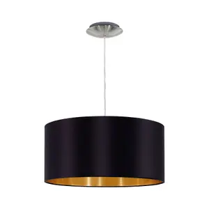 Pendant Ceiling Light Colour Satin Nickel Steel Shade Black Gold Fabric Bulb E27 1x60W