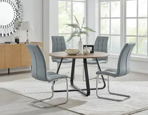 Furniturebox UK Santorini Brown Round Round Dining Table And 4 Grey Murano Chairs