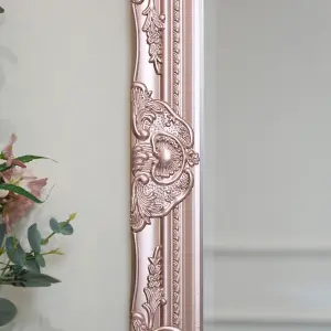 Melody Maison Ornate Rose Gold Pink Wall Mirror with Bevelled Glass