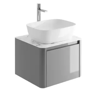 Mayfair Gloss Light Grey Wall Hung Bathroom Vanity Unit with White Marble Countertop (W)550mm (H)406mm