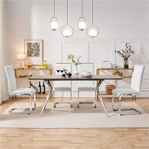 Yaheetech 2PCS White Faux Leather Dining Chairs with Metal Legs