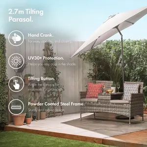 VonHaus Parasol 2.7M, Garden Umbrella, Sun Shade Canopy with Hand Crank, Tilt Function, UV30+ Protection, Air Vent, Steel Frame