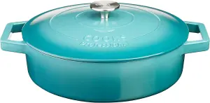 Cast Iron Casserole Set of 2 20cm & 28cm / 2.8L & 4.3L Dishes Oven Proof Enamelled Cast Iron Pans with Lids