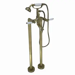 ENKI Downton Antique Brass Floorstanding Ceramic Lever Brass Bath Shower Mixer Tap BT0809