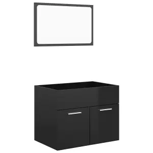 Berkfield 2 Piece Bathroom Furniture Set High Gloss Black Engineered Wood