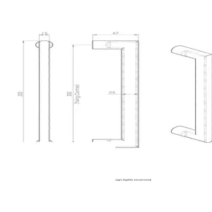 4x Flat D Bar Door Pull Handle 315 x 15mm 300mm Fixing Centres Satin Steel