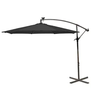 SunDaze 3M Black LED Garden Patio Cantilever Banana Hanging Umbrella, Parasol Base & Weather Protective Cover