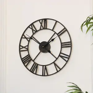 Melody Maison Rustic Black Skeleton Wall Clock with Roman Numerals 40cm x 40cm