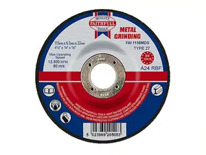 Faithfull  Depressed Centre Metal Grinding Disc 115 x 6.5 x 22.23mm FAI1156MDG