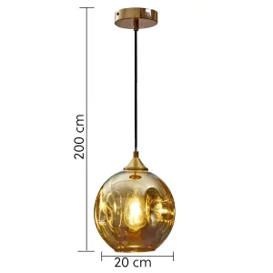 HARPER LIVING Pendant Ceiling Light, Champagne Finish, Dome Shade, Adjustable Height