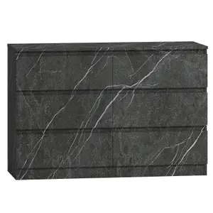 ZITA - 6 Drawer Chest of Drawers in Matt Charcoal Grey Marble Effect