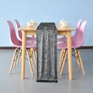 Neel Blue Crushed Velvet Table Runner, Silver - 33cm x 274cm