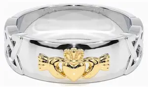 Men's Gold Sterling Silver Irish Celtic Claddagh Ring Engravable Irish Made