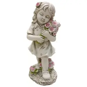 Solar LED Girl Garden Ornament Light Decoration Stone Effect Flowers Lighting