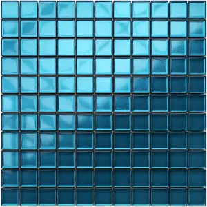 Glass mosaic on mesh for bathroom or kitchen 300mm x 300mm - Blue metal