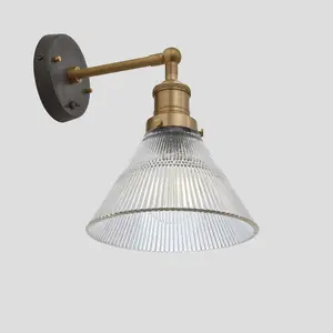 Industville Brooklyn Glass Funnel Wall Light, 7 Inch, Brass Holder