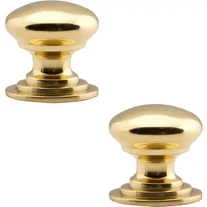 2x Victorian Round Cupboard Door Knob 38mm Dia Polished Brass Cabinet Handle