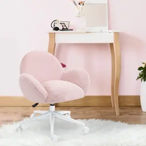 HOMCOM Fluffy Leisure Chair Office Chair with Backrest Armrest Wheels Pink