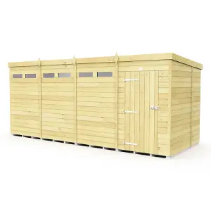 16 x 6 Feet Pent Security Shed - Single Door - Wood - L178 x W474 x H201 cm