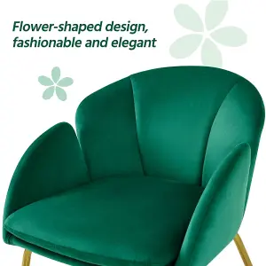 Yaheetech Green Flower Shape Velvet Armchair Accent Chair with Golden Metal Legs