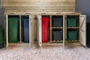 3 Wheelie Bin/4 Recycle Box Store - L80.4 x W330 x H120 cm - Timber