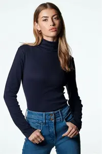 Womens Next Navy Long Sleeve Ribbed Roll Neck Top - Navy