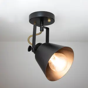 Abigail Matt Black Single Spotlight with Gold Fittings - E27