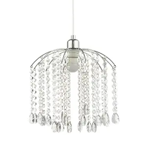 Waterfall Pendant Lamp Shade with Clear Acrylic Droplets and Chrome Metal Frame