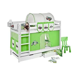 Trecker Custer Single (3') Bunk Bed with Curtain Green/Beige