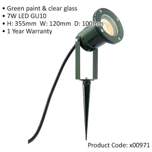 Green Adjustable IP65 Ground Spike Spotlight - 7W LED GU10 - Aluminium Alloy