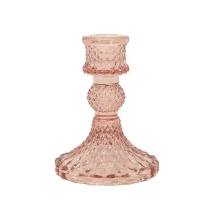 Glass Candle Holder Pink Table Centerpiece Champagne Victorian Style Home Decor