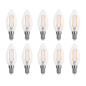 30w Equivalent LED Filament Candle Light Bulb Candle E14 Small Screw 2.0w - Warm White - Pack of 10