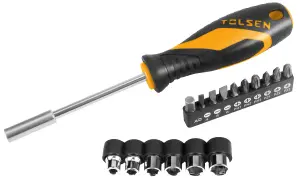 Tolsen Tools Screwdriver Set Nut 17 Pcs Socket &  Bit Set 1/4x100mm- 1/4x25mm  TOLS