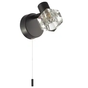 Modern Matte Black Wall Light with Chunky Square Ice Cube Glass Shade