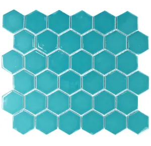 Top Ceramics Turquoise Hexagon Mosaic Tile Mix. High Gloss  (L)277 x (W)322mm