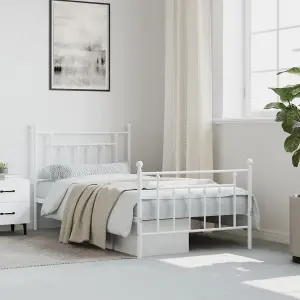 Berkfield Metal Bed Frame with Headboard and Footboard White 100x190 cm