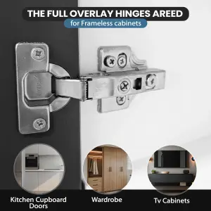 20 PACK Premier Soft Close Kitchen/ Bedroom Cabinet Door Hinges Including Screws and Clip on Backplate Adjustable