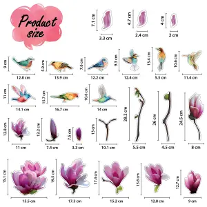 Pink Magnolia Flowers with Birds Spring Window Clings