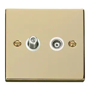 Polished Brass Satellite And Isolated Coaxial 1 Gang Socket - White Trim - SE Home