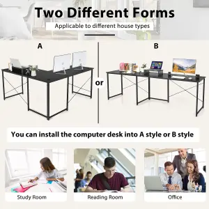 Costway L-Shaped Corner Computer Desk Reversible Study Writing Desk Workstation Home Office Laptop Black