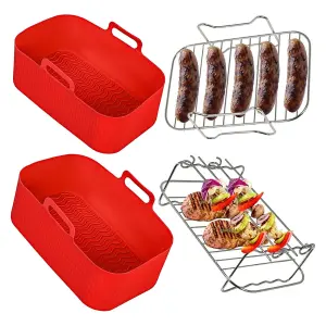 SPARES2GO Basket Drawer Liner and Multi Layer Shelf Racks Skewer Rack Set for Air Fryer